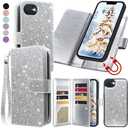 Varikke for iPhone 16e Wallet Case Detachable with RFID Blocking Card Holder for Women, Glitter PU Leather Wrist Strap Strong Magnetic Flip Wallet Removable Phone Case for iPhone 16e 6.1", Silver