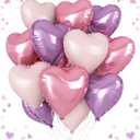 Pink Purple Heart Balloons, 18 Inch Light Purple and Pink Heart Shape Balloons, 12PCS Pastel Pink Purple Helium Foil Heart Balloon for Girls Birthday Marriage Engagement Wedding Party Decoration