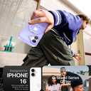 QTlier for iPhone 16 Case, 360 Rotatable Ring Stand, Raised Camera Frame, Shockproof Case Compatible with MagSafe, Case for iPhone 16, Translucent Lilac