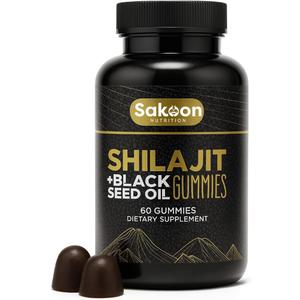 Pure Shilajit Gummies for Men & Women, Shilajit with Black Seed Oil, High Potency Pure Himalayan Resin for Energy, Immune Support, and Cognitive Function, Lab Tested Chewables