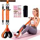 Foot Pedal Resistance Band with Handle, 3-Tube Multifunction Adjustable Yoga Elastic Exercise Bands, Home Workout Equipment for Women & Men to Abdomen, Waist, Arm, Core/ABS, Leg