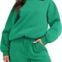 ANRABESS Women 2 Piece Outfits Sweat Shorts Sets 2026 Oversized Casual Lounge Matching Set Sweatsuit Tracksuit Fall Clothes (Medium, Green)