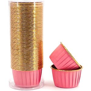 Party Hippo Foil Muffin Liners, 3.5 Oz 50 Pcs Disposable Cupcake Baking Cups, Gold Aluminum Ramekin Holders, Little Baking Cups (Pink)