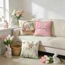 2 x Amandir Easter Pillow Covers 18x18 Inch Set of 4, Easter Decorations Bunny Rabbit Pink Covers Floral Eggs Spring Cushion Case Throw Pillow for Sofa Couch Living Room Bed Holiday Home Decor