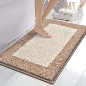 Bathroom Rugs 24" x 36", Non-Slip Extra Soft Absorbent Bath Rugs, Machine Washable Quick Dry Bath Mats for Bathroom Floor, Shower, Bathtub and Sink, Beige & Grayish Brown (Pack of 2, Size 5*2 ft, 3*2 ft)