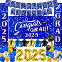 JOYIN Graduation Party Decorations Class of 2025 Blue, Grad Celebration Supplies Set with Backdrop Banner, Porch Sign, Balloons, Foil Number 2025, Hanging Strip for High School College Graduation