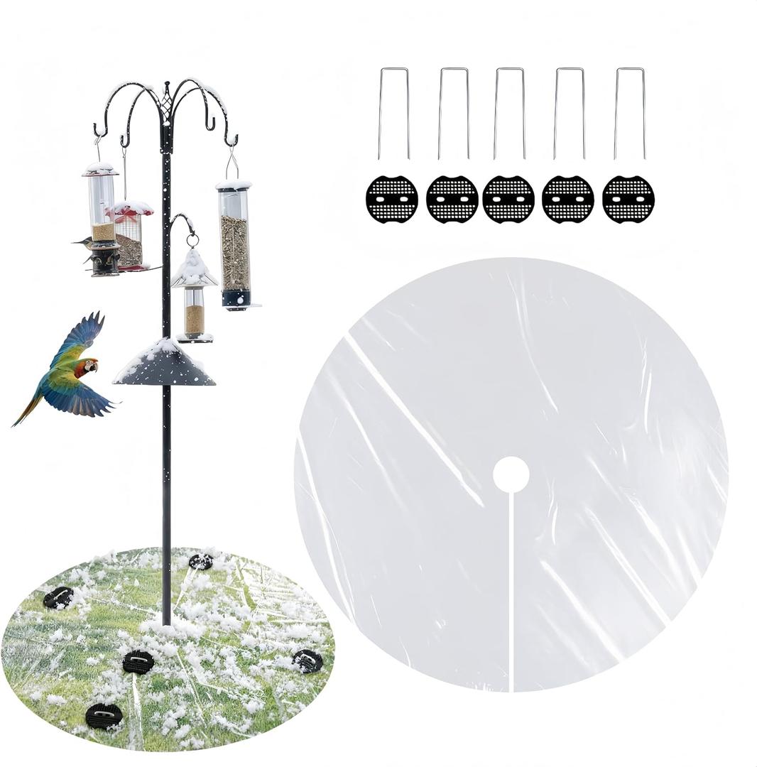 2 PCS 47.24 Inch Round Clear PE Bird Seed Catcher Mat - Waterproof Weather-Resistant, Intercepts Droppings & Birdseed, Fits Shepherd Hooks & Poles, Lawn Protector