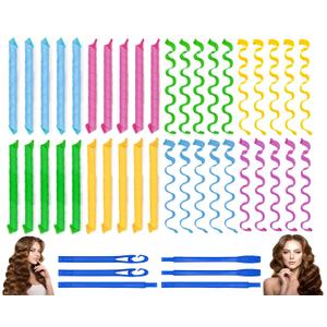 40PCS Hair Curlers Heatless Wave and Spiral Two Styles Formers(22inches) with 6PCS Styling Hooks Magic Hair Rollers No Heat Damage for Women and Kids Medium and Long Hair (22inch)