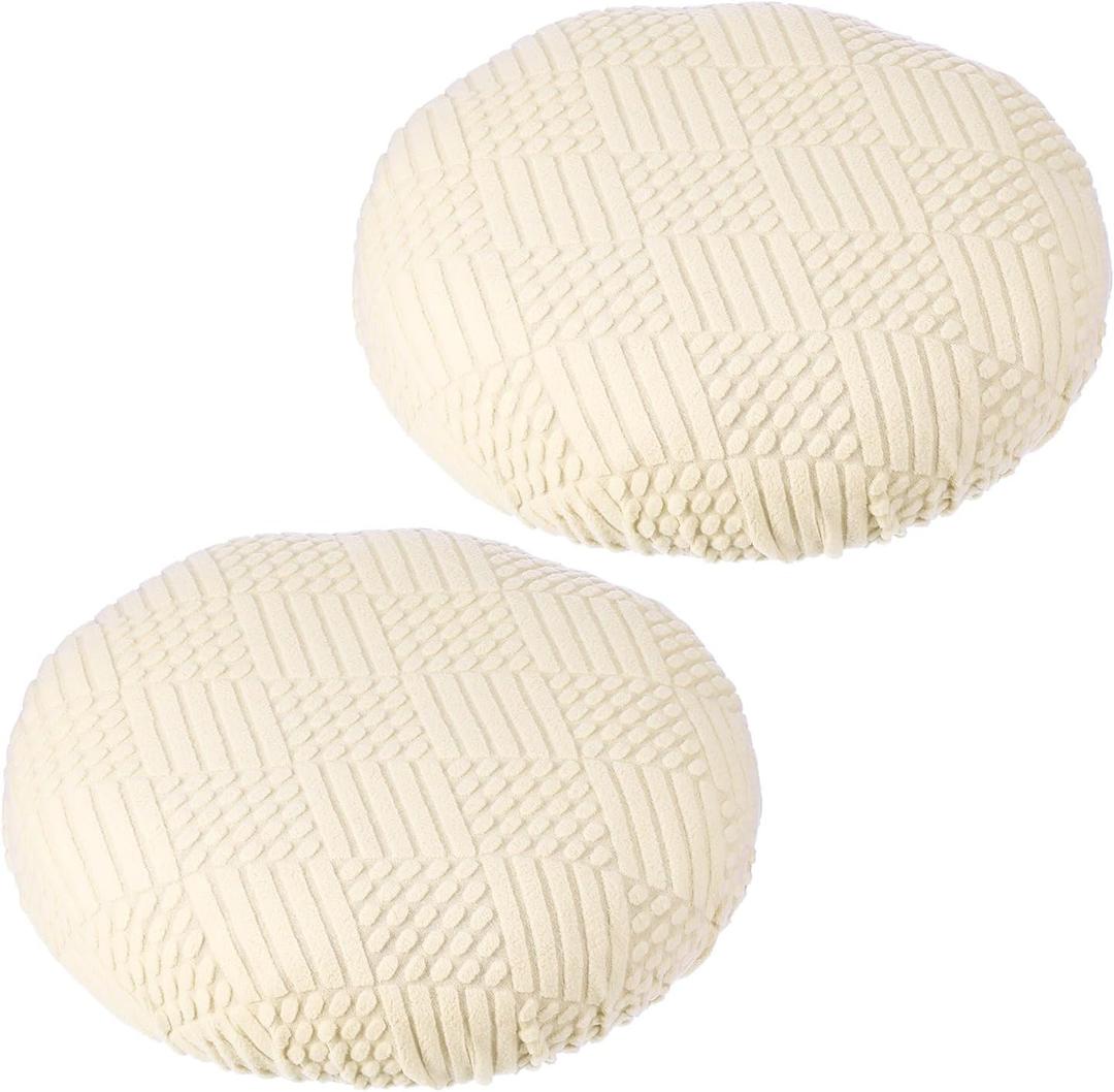 PATIKIL Stool Covers Round, 2 Pcs Elastic Bar Stool Covers Washable Stool Cushion Slipcover Stretchy Bar Chair Seat Cover for 14.2-17.7inch Chair, Beige
