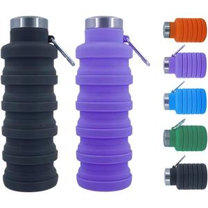 Collapsible Water Bottles BPA Free Travel Silicone Water Bottle with Carabiner17oz Reusable Foldable Lightweight Portable Sports Water Bottle for Travel Gym Camping Hiking (Purple)