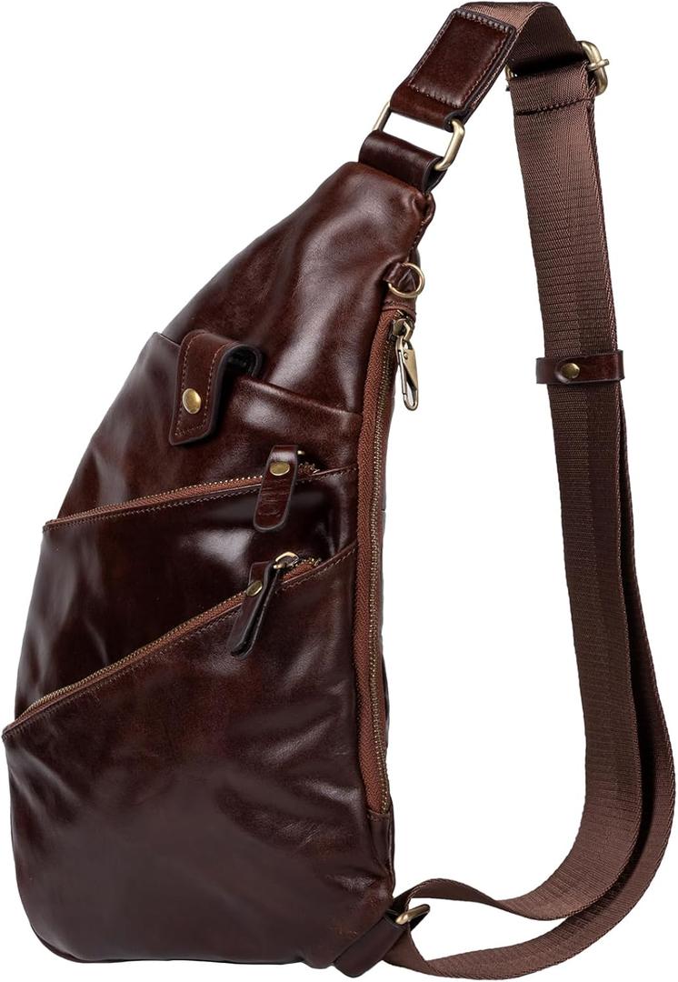 Leather Sling Bag Crossbody Backpack for Men (Leisure, Coffe)