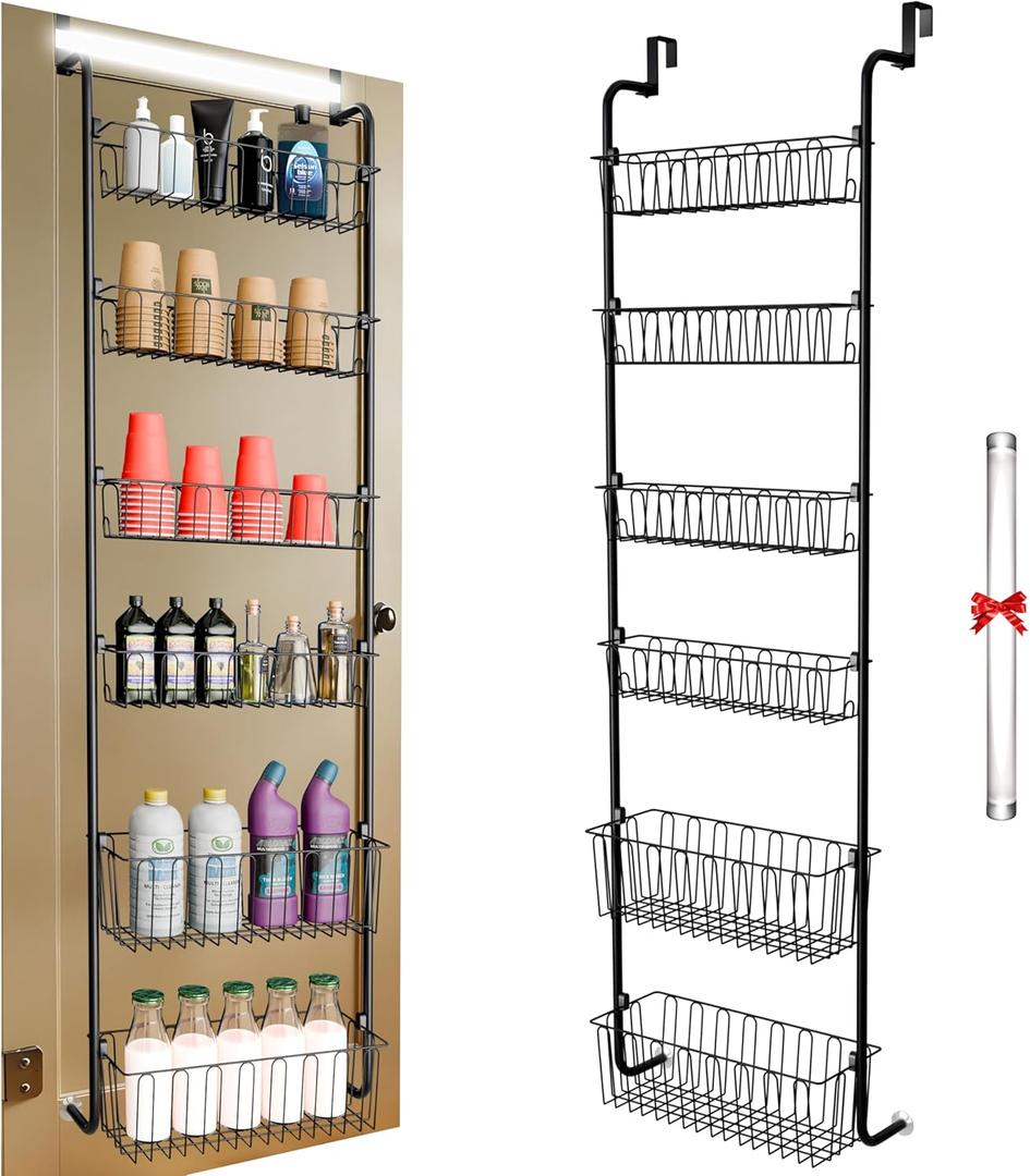 Over Door Organizer Rack  Metal Storage for Home, Kitchen, Bathroom (Black, 6 Tier)