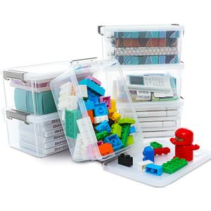 Citylife Small Storage Bins with Lids 3.2 QT Plastic Storage Containers for Organizing Stackable Clear Storage Boxes,Clear White(6 Packs)