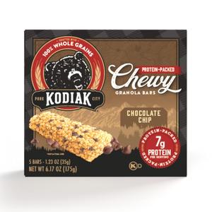 Kodiak Cakes Chewy Granola Snack Bars, Chocolate Chip, High Protein, 100% Whole Grains, 1 box with 5 bars, BBD: APR 02.2026