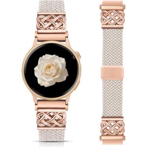 Minyee 20mm Magnetic Braided Nylon Band Compatible with Garmin Vivoactive 6/Vivoactive 5/3/3 Music Elastic Bracelet, Dressy Celtic Knot Fancy Stretchy Strap for Venu Sq 2/Forerunner 55/165/245/645 Black/Rose Gold