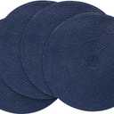 Round Braided Placemats 15 Inch Round Table Mats for Dining Tables Natural Woven Heat Resistant Place mats Set of 4 (Navy Blue)