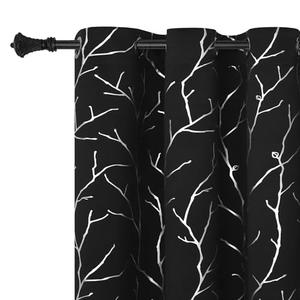 BUHUA Blackout Curtains 72 Inch Length 2 Panels Set,Black Curtains for Bedroom,Foil Tree Branches Print Geometric Grommet Top Drapes Thermal Insulated Energy-Saving Curtain,42W x 72L