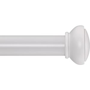 White Curtain Rods for Windows 28 to 120 Inches Adjustable 1 Inch Diameter Decorative Single Window Curtain Rod Set with Rounded Cap design Finials, White