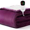 Homemate Heated Blanket Electric Throw - 50"x60" Heating Blanket Throw 1/2/4/6/8 Hours Auto-Off 10 Heat Level Over-Heat Protection Flannel Sherpa ETL Certification (05 - Purple)