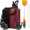 Insulated Water Bottle 87oz,Triple Wall Vacuum Stainless Steel(Dishwasher Safe),Leak Proof & Non-BPA,Flask Jug with Paracord Handle & Straw Spout Lids Sports Red