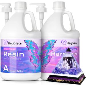 HeyClear 2 Gallon Epoxy Resin Kit with Pumps, Crystal Clear and Hard Upgraded 2 Part Resin and Hardener Resina Epoxica for Casting Coating, Countertop, Table top, Wood, Art DIY Handcraft Jewelry