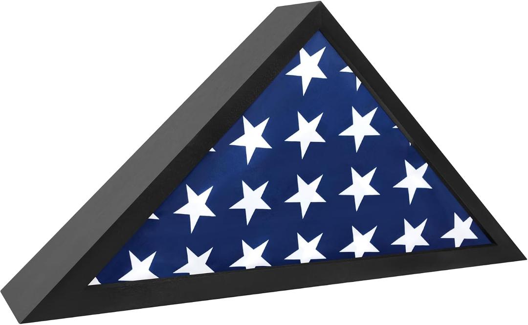 Flag Case for American Veteran Burial Flag Solid Wood Military Flag Display Case Funeral Flag Flag Shadow Boxes to Fit a Folded 5'x9.5' American Flag with Polished Plexiglass (Black)