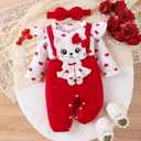 Baby Girl Clothes Newborn Romper Cute Cat Ruffled Long Sleeve Love Fall Winter Outfits with Bow Headband, Size 9-12 Months