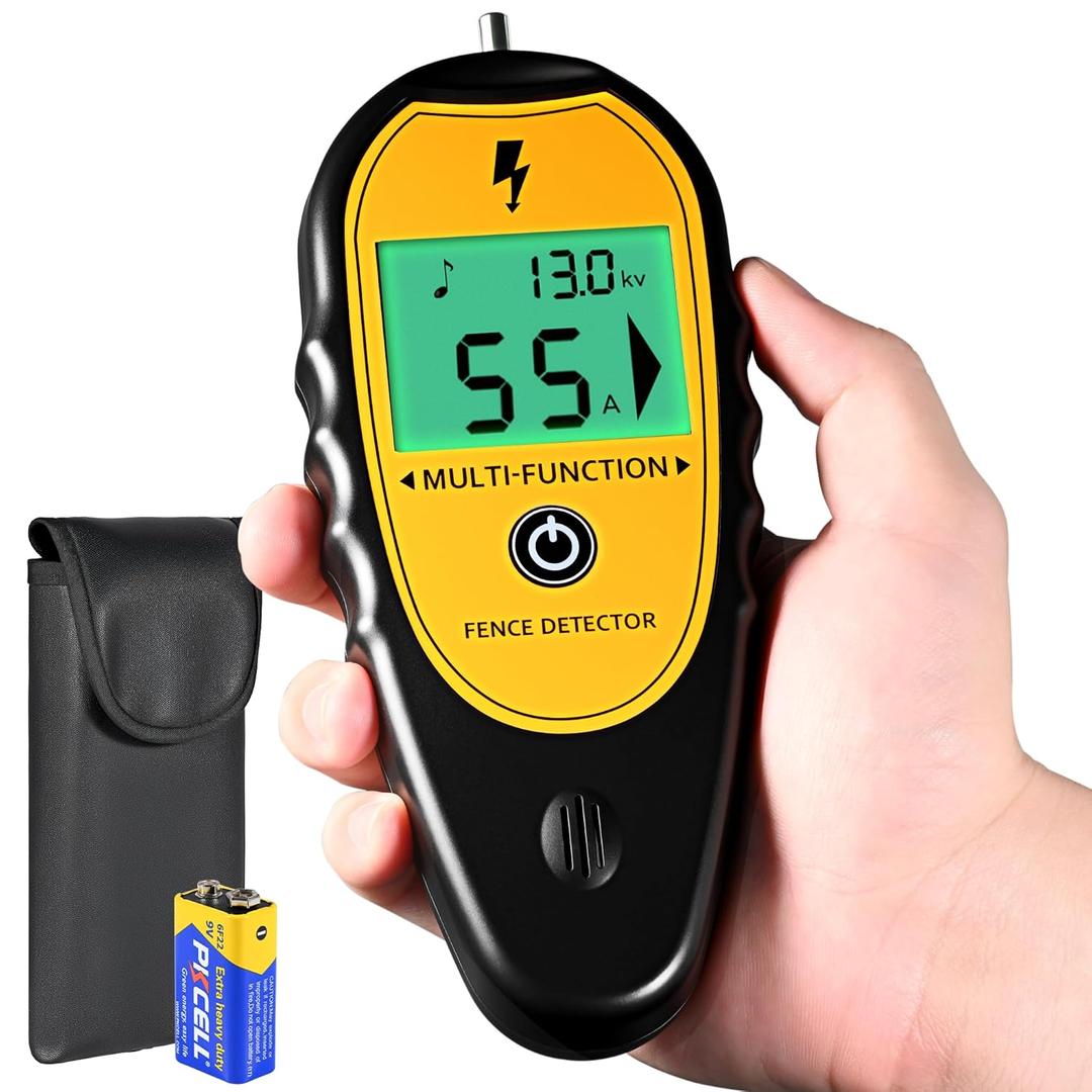 Electric Fence Tester, Digital Electric Fence Tester and Fault Finder, 200V to 15,000V Pulse Voltage Checker Meter, Backlit LCD Display, Beep Alarm