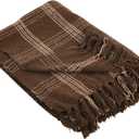 Creative Co-Op Recycled Cotton Blend Throw Blanket with Fringe, Brown Plaid (One Size)