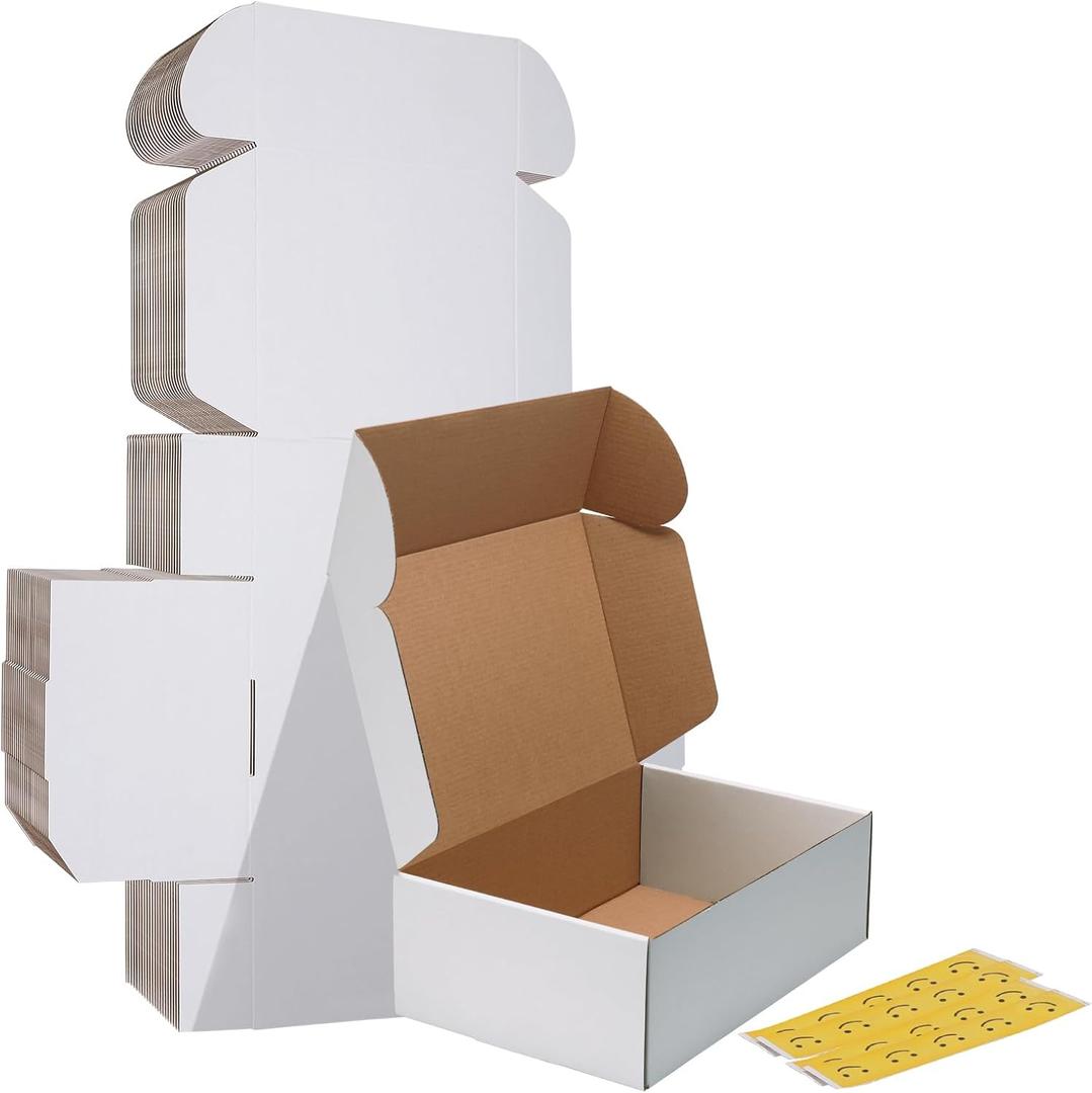 HORLIMER 12x8x4 Shipping Boxes Set of 20, White Corrugated Cardboard Mailer Box for Packing Small Business