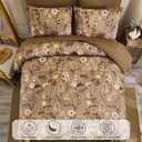 DJY Comforter Set King Size,Dark Brown Floral 7 Pieces Bed in a Bag