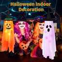 Halloween Decorations, 2 Pack Pre-Installed Lighted Pumpkin Ghost Witch Halloween Decor, Outdoor/Indoor Cute Hanging Decorations Ornaments for Party Wall Yard Tree Porch Home Lawn (Orange and White)