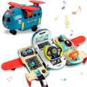 Dwi Dowellin Airplane Car Toy,Steering Wheel Toys for 3 4 5 6 Year Old Boys&Girls with Sound and Light,Toddler Educational Plane Driving Toy Gift for Kids Aged 3+, Blue