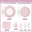 168Pcs Pink Gingham Plates and Napkins Party Supplies, Scalloped Checkered Disposable Mother's Day Paper Plates Set with Napkins Cups Plastic Cutlery for Birthday Wedding Baby Shower Party Supplies
