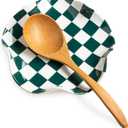 Checkered Spoon Rest for Kitchen Counter, Cooking Spoon Holder for Stove Top, Large Utensil Spatula Rest Tray, Cute Kitchen Gadgets Gift for Housewarmings Weddings (Green-White)