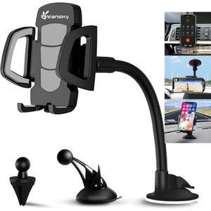 Vansky Car Phone Holder Mount, 3-in-1 Universal Cell Phone Holder Car Air Vent Holder Dashboard Mount Windshield Mount Fit for iPhone 17 16 15 14 13 Pro Max, Samsung S24 S23 LG Sony and More