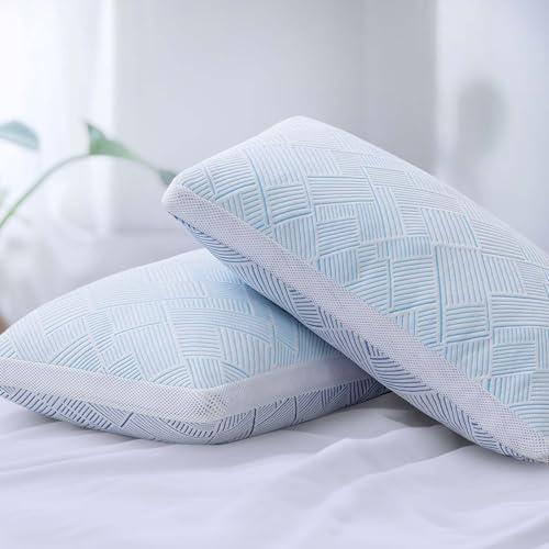 Cotelovo Shredded Memory Foam Cooling Soft Bamboo Viscose Pillows Adjustable Hypoallergenic Hotel Quality Pillows for Side, Back or Stomach Sleeper, Oeko-TEX Certified Queen Size Set of 2
