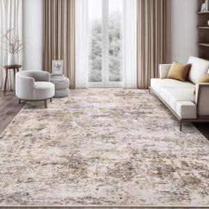 8x10 Area Rugs - Washable Rug for Living Room, Ultra-Thin Abstract Rug, Indoor Non-Slip Rug for Bedroom, Stain Resistant Large Area Rug, Super Soft Low Pile Rugs, Brown (8' x 10')