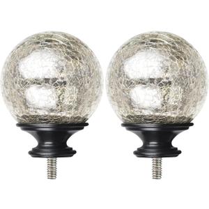 KAMANINA Crackle Glass Replacement Finials for 1 Inch Curtain rods, M6 Standard Screw Curtain Rod Finials, Set of 2, Black 