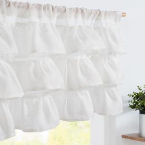 jinchan Ruffled Valance Curtain Slubbed Crossed Kitchen Valance Vintage Shabbychic Style for Living Room Small Windows 18 Inch Cottagecore Farmhouse Half Window Rod Pocket 1 Panel White