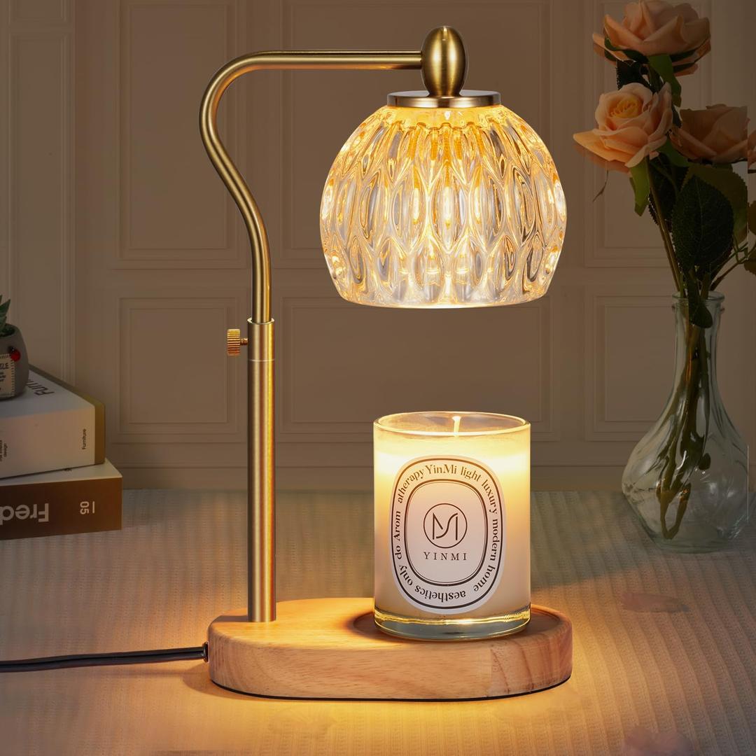 Candle Warmer, Candle Warmer Lamp with Timer & Dimmer Height Adjustable for All Size Scented Candles, with 2 * 50W Bulbs for Home Decor Mothers Day(Gold)