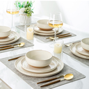 AmorArc Ceramic Dinnerware Set for 4, 8 Pieces Handpainted Plates Set with Rustic Terracotta Underside, Scratch Resistant Stoneware Dishes Set, Dishwasher & Microwave Safe, Beige