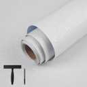 Abyssaly White Wallpaper Peel and Stick 15.7" x 393.7" Silk Embossed White Contact Paper for Cabinets Removable Self Adhesive Textured Wallpaper Covering for Bedroom with Scraper, Paper Cutter