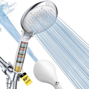FASDUNT Filtered Shower Head with Handheld, High Pressure 8-Mode Handheld Showerhead with Filters for Hard Water -Remove Chlorine, Built-in Power Wash, Extra Long 80" Hose & Adjustable Bracket