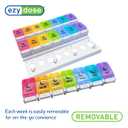 EZY DOSE Weekly (7-Day) Pill Case, Daily Medicine Planner, Vitamin Organizer Container, Large Push Button Compartments, Easy to Use, 3 Times a Day, Spring Open Design, Rainbow Lids, BPA Free