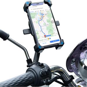 Motorcycle Phone Mount, Quick Release Motorbike Phone Holder Anti Shake Moped Scooter Rearview Mirror Holder Mount Universal for 4.0-6.8 Inch Smartphone - 360 Rotation Adjustable  Blue (ABS&Metal Alloy)