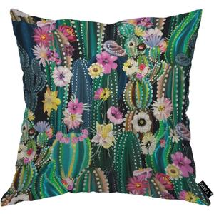 EKOBLA Watercolor Cactus Throw Pillow Cover Green Plants Succulent on Desert Exotic Blossom Cozy Square Cushion Case for Men Women Boys Girls Room Home Decor Cotton Linen 18x18 Inch (Multi-a61)