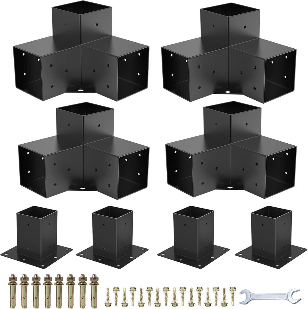 Pergola Brackets 4x4Woodworks Pergola kit Modular Modern Outdoor pergola Hardware Kit DIY Elevated Wood Stand kit Includes 4 Bracket Shoulders 4 Boots for 4x4 (Actual: 3.5x3.5 Inch) Lumber
