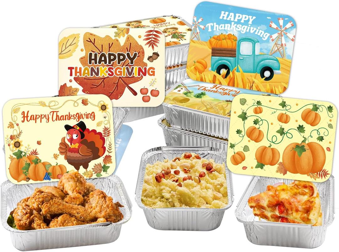 WorldBazaar Cute Thanksgiving Leftover Containers 36PCS Thanksgiving Take Home Containers with Lids Fall Turkey Foil Pans Food Sacks Storage Harvest Party Supplies