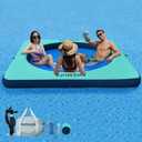 Inflatable Dock Floating Platform with Mesh, Heavy Duty Water Hammock Floats Floating Ring, Tanning Pool Hammock Inflatable Raft Mat Lake Floats for Adults Ocean (8ft x 8ft Hammock, Mint Green+Navy Blue)